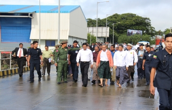 “Mr. Henry Van Thio Hon’ble Vice President (II)  Republic of the Union of Myanmar,  U Nyi Pu, Hon’ble CM of Rakhine State, Hon’ble Minister for Electricity, Power & Communication (RSG), Hon’ble Minister for Border & Security Affairs (RSG), Hon’ble Minister for Finance (RSG), Deputy Minister of Transport (Union Govt.), U Ni Aung, Managing Director of Myanmar Port Authority(MPA), Chief Engineer, MPA, Port Officer, Sittwe visited Sittwe Port to monitor the progress of KMTT Project on 12.10.2018. Presentations were given by MD, MPA and Hon’ble Minister U Aung Kyaw Zan (RSG) detailing work progress under Kaladan Multi-Modal Transit Transport Project. Hon’ble Vice President Henry Van Thio expressed satisfaction over progress of work and thanked the Government of India on this occasion. Later the delegation visited the facilities at I.W.T. office, Port Office, Canteen, Parking areas, Cranes and Jetties at the Port