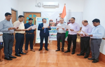 Rashtriya Ekta Diwas Pledge" taken by the officials of Consulate General of India, Sittwe on the occasion of 147th Birth anniversary of Sardar Vallabhbhai Patel